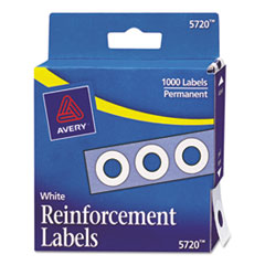 Avery® Dispenser Pack Hole Reinforcements, 1/4" Dia, White, 1000/Pack