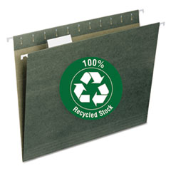 Smead® 100% Recycled Hanging File Folders, Letter Size, 1/5-Cut Tabs, Standard Green, 25/Box