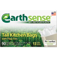 Earthsense® Recycled Can Liners, 13 gal, 0.7 mil, 23.75" x 28", White, 90/Box