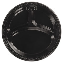 Chinet® Heavyweight Plastic 3-Compartment Plates, 10.25" dia, Black, 125/Pack 4 Packs/Carton