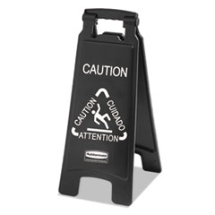 Rubbermaid® Commercial Executive 2-Sided Multi-Lingual Caution Sign, Black/White, 10 9/10 x 26 1/10