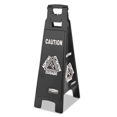 Rubbermaid® Commercial Executive 4-Sided Multi-Lingual Caution Sign, Black/White, 11 9/10 x 38