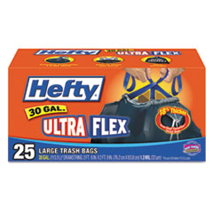 Hefty® Ultra Flex Waste Bags, 30 gal, 1.05 mil, 30" x 33", Black, 25/Box