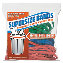 Alliance® SuperSz. Rubber Bands, 12" Red, 14" Green, 17" Blue, 1/4"w, 24/Pack