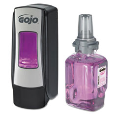 GOJO® ADX-7 Antibacterial Foam Handwash Kit, 700 mL, 3.75" x 3.5" x 11.25", Chrome/Black, 4/Carton