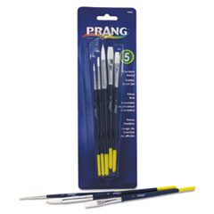 Prang® Hobby Five-Brush Set, Assorted Sizes, Natural Hair, Flat; Round Profiles, 5/Set