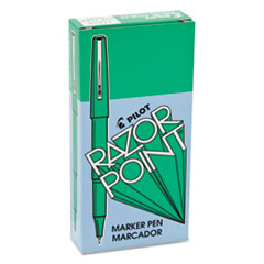 Pilot® Razor Point Fine Line Porous Point Pen, Stick, Extra-Fine 0.3 mm, Green Ink, Green Barrel, Dozen