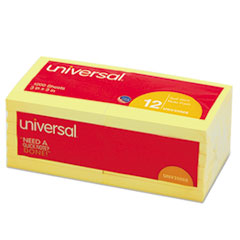 Universal® Self-Stick Note Pads, 3 x 3, Yellow, 100-Sheet, 12/Pack