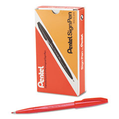Pentel Arts® Sign Pen Fine Point Color Marker, Extra-Fine Bullet Tip, Red, Dozen