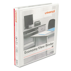 Universal® Economy Round Ring View Binder, 1" Capacity, White, 12/Carton