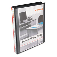 Universal® Economy Round Ring View Binder, 1" Capacity, Black, 12/Carton