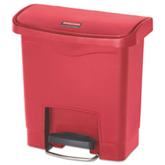 Rubbermaid® Commercial Slim Jim Resin Step-On Container, Front Step Style, 4 gal, Polyethylene, Red