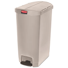 Rubbermaid® Commercial Slim Jim Streamline Resin Step-On Container, End Step Style, 18 gal, Polyethylene, Beige ; Non-Stock Item - Extended Delivery Time