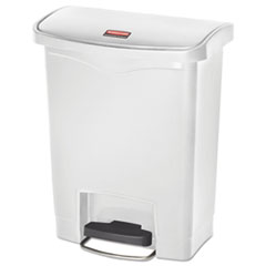 Rubbermaid® Commercial Slim Jim Streamline Resin Step-On Container, Front Step Style, 8 gal, Polyethylene, White ; Non-Stock Item - Extended Delivery Time