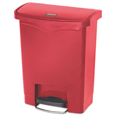 Rubbermaid® Commercial Slim Jim Resin Step-On Container, Front Step Style, 8 gal, Polyethylene, Red