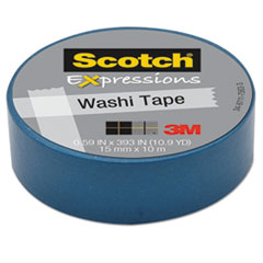 Scotch® Expressions Washi Tape, 1.25" Core, 0.59" x 32.75 ft, Blue