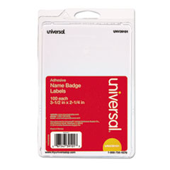 Universal® Plain Self-Adhesive Name Badges, 3 1/2 x 2 1/4, White, 100/Pack
