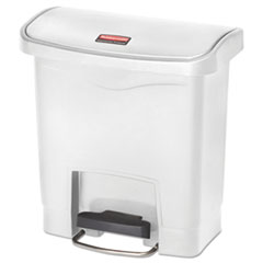 Rubbermaid® Commercial Slim Jim Streamline Resin Step-On Container, Front Step Style, 4 gal, Polyethylene, White