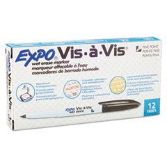 EXPO® Vis-a-Vis Wet Erase Marker, Fine Bullet Tip, Black, Dozen