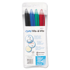 EXPO® Vis-a-Vis Wet Erase Marker, Fine Bullet Tip, Assorted Colors, 4/Set