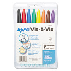 EXPO® Vis-a-Vis Wet Erase Marker, Fine Bullet Tip, Assorted Colors, 8/Set