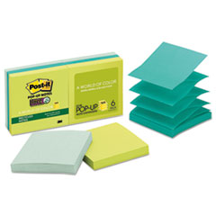 Post-it® Pop-up Notes Super Sticky Pop-up Recycled Notes in Bora Bora Colors, 3 x 3, 90-Sheet, 6/Pack