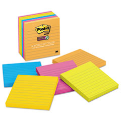 Post-it® Notes Super Sticky Pads in Rio de Janeiro Colors, Lined, 4 x 4, 90-Sheet, 6/Pack