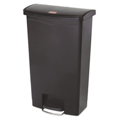 Rubbermaid® Commercial Slim Jim Streamline Resin Step-On Container, Front Step Style, 18 gal, Polyethylene, Black