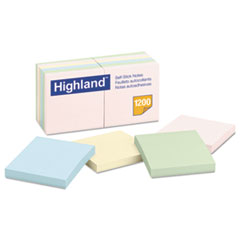 Highland™ Self-Stick Notes, 3 x 3, Assorted Pastel, 100-Sheet, 12/Pack