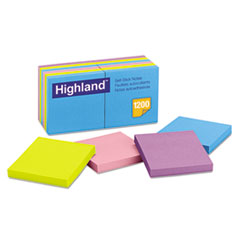 Highland™ Self-Stick Notes, 3 x 3, Assorted Bright, 100-Sheet, 12/Pack