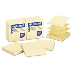 Highland™ Self-Stick Pop-up Notes, 3" x 3", Yellow, 100 Sheets/Pad, 12 Pads/Pack