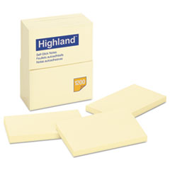 Highland™ Self-Stick Notes, 3 x 5, Yellow, 100-Sheet, 12/Pack
