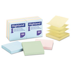 Highland™ Self-Stick Pop-Up Notes, 3 x 3, Assorted Pastel, 100-Sheet, 12/Pack