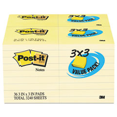 Post-it® Note Pad, 3 x 3, Canary Yellow, 90-Sheet, 36/Pack