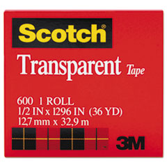 Scotch® Transparent Tape, 1/2" x 1296", 1" Core, Clear
