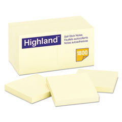 Highland™ Self-Stick Notes, 3 x 3, Yellow, 100-Sheet, 18/Pack