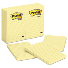 Post-it® Notes Original Pads in Canary Yellow, Lined, 4 x 6, 100-Sheet, 12/Pack
