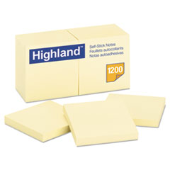 Highland™ Self-Stick Notes, 3 x 3, Yellow, 100-Sheet, 12/Pack