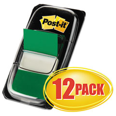 Post-it® Flags Marking Page Flags in Dispensers, Green, 50 Flags/Dispenser, 12 Dispensers/Pack