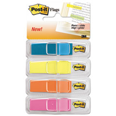 Post-it® Flags Highlighting Page Flags, 4 Bright Colors, 4 Dispensers, 1/2" x 1 3/4", 35/Color