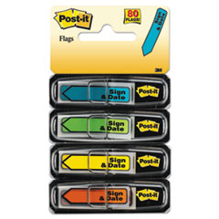 Post-it® Flags Arrow Message 1/2" Page Flags, Sign & Date, 4 Bright Colors, 80 Flags/Pack