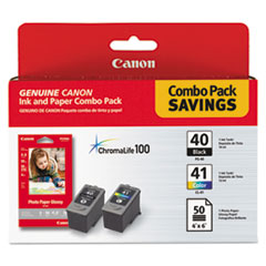 Canon® 0615B009 (PG-40/CL-41) ChromaLife100+ Ink/Paper Combo, Black/Tri-Color