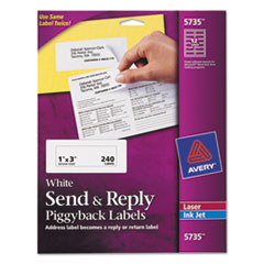 Avery® Send and Reply Piggyback Labels, Inkjet/Laser Printers, 1.63 x 4, White, 12/Sheet, 20 Sheets/Pack