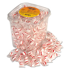 Office Snax® Candy Tubs, Peppermint Puffs, Individually Wrapped, 44oz Resealable Plastic Tub