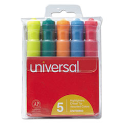 Universal™ Desk Highlighter, Chisel Tip, Fluorescent Colors, 5/Set