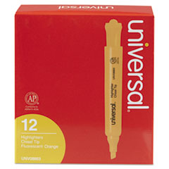 Universal™ Desk Highlighter, Chisel Tip, Fluorescent Orange, Dozen