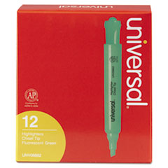 Universal™ Desk Highlighter, Chisel Tip, Fluorescent Green, Dozen