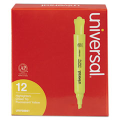 Universal™ Desk Highlighter, Chisel Tip, Fluorescent Yellow, Dozen