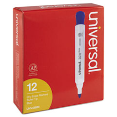 Universal™ Dry Erase Marker, Bullet Tip, Blue, Dozen