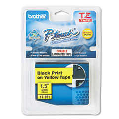 Brother P-Touch® TZe Standard Adhesive Laminated Labeling Tape, 1.4" x 26.2 ft, Black on Yellow